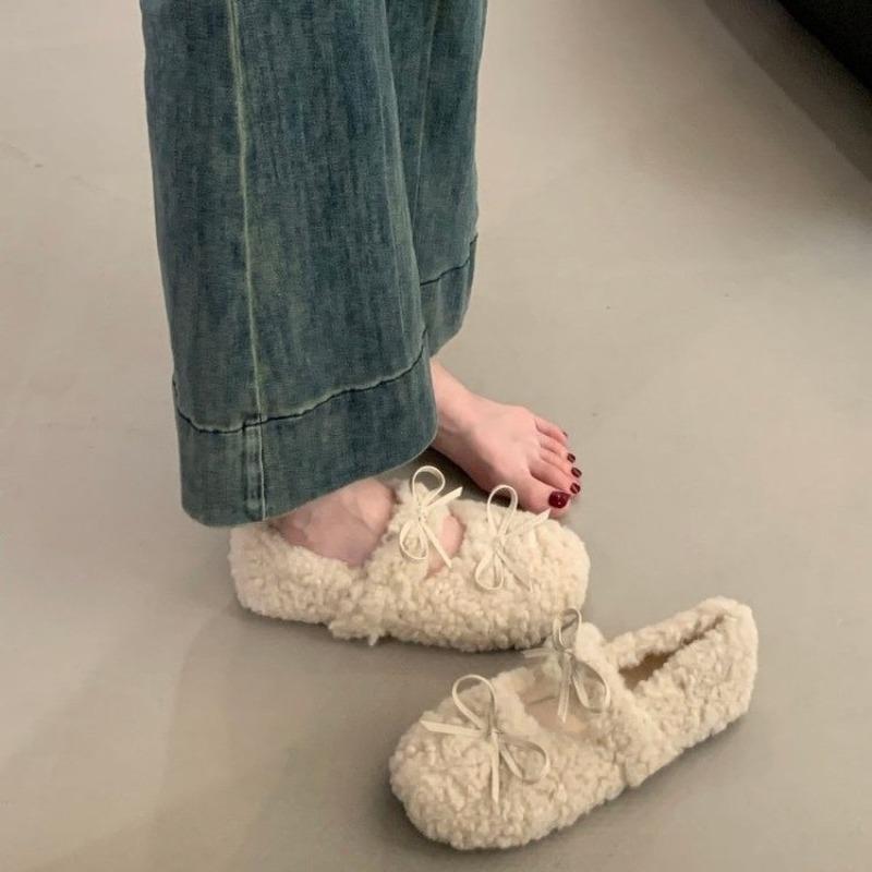 Designer Women Shoes Winter Plush Warm Cotton Shoe Fluffy Mary Jane Shoes Soft Comfort Fur Fluffy Ballet Shoe Winter Women Shoes