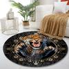 Fierce Leopard with Elegant Florals Print round rug, living room, bedroom, playroom carpet, non slip floor mat, gift