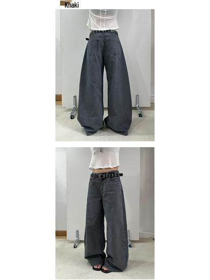 Women's 2026 Spring American Street Style Wide-Leg Balloon Jeans with Curved Drape