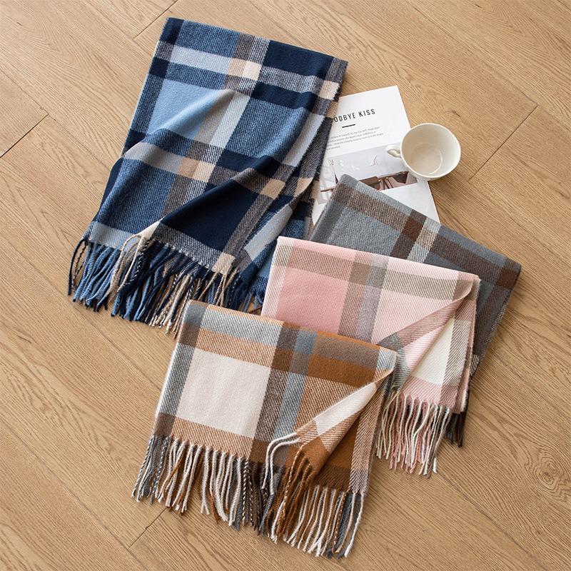 Large size plaid imitation cashmere scarf, versatile in autumn and winter, warm student couple scarf, men's advanced sense
