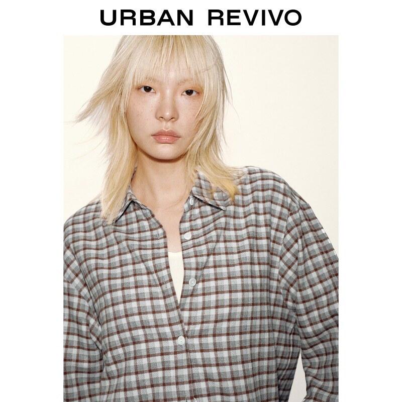 UR Spring Women's Vintage Plaid Collared Shirt