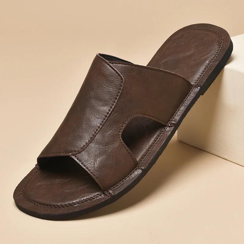 Fashion 2025 Summer New Soft Bottom Outdoor Shoes Men Fashion Genuine Leather Waterproof Sandals Casual Slipper Cool Beach Shoes Flats