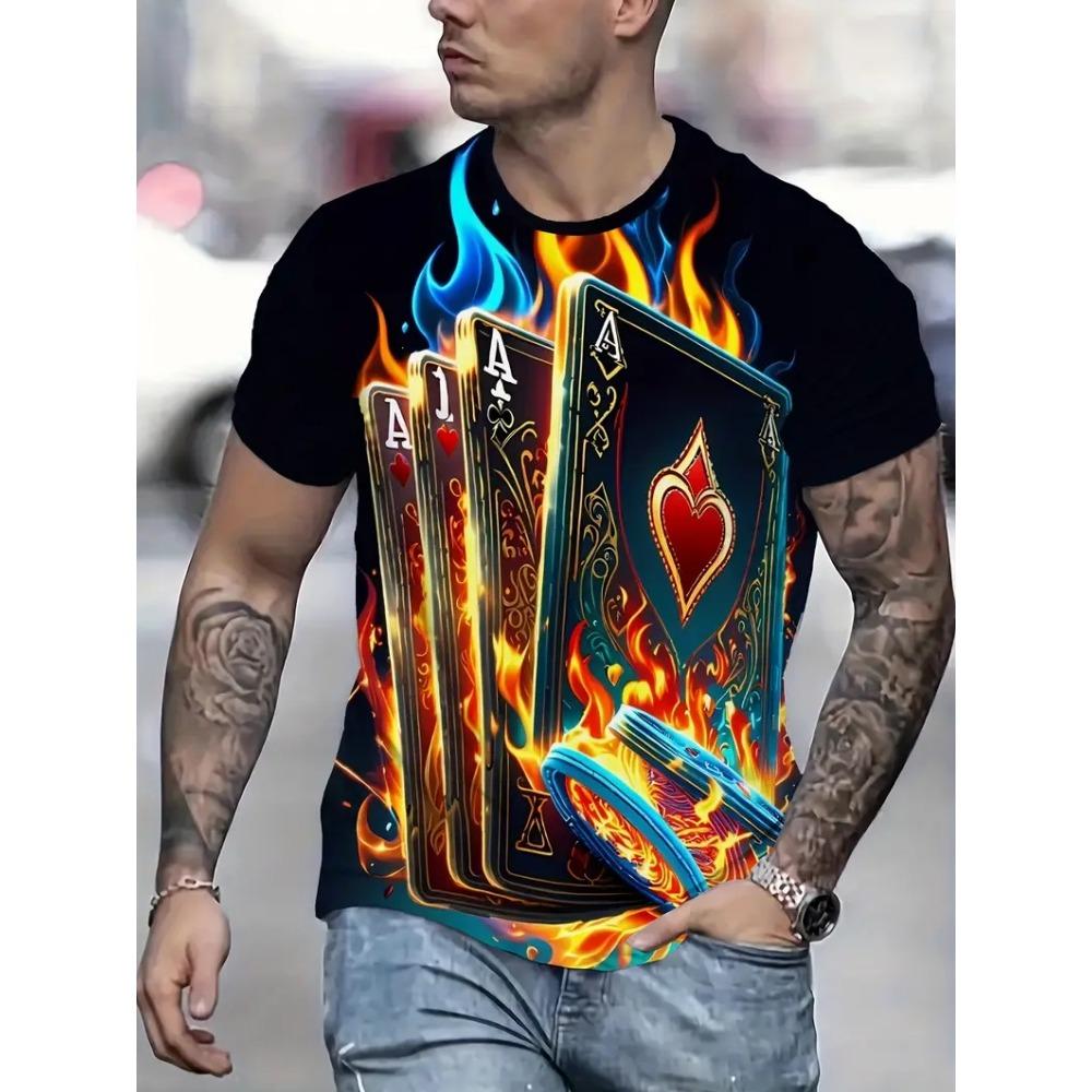 3D Poker King Printed T-shirt Harajuku Street Round Neck Short Sleeve T-shirt