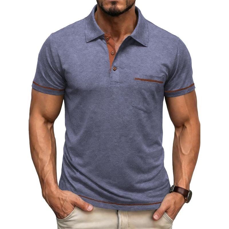 Men's Contrast Trim Short Sleeve Polo Shirt with Chest Pocket
