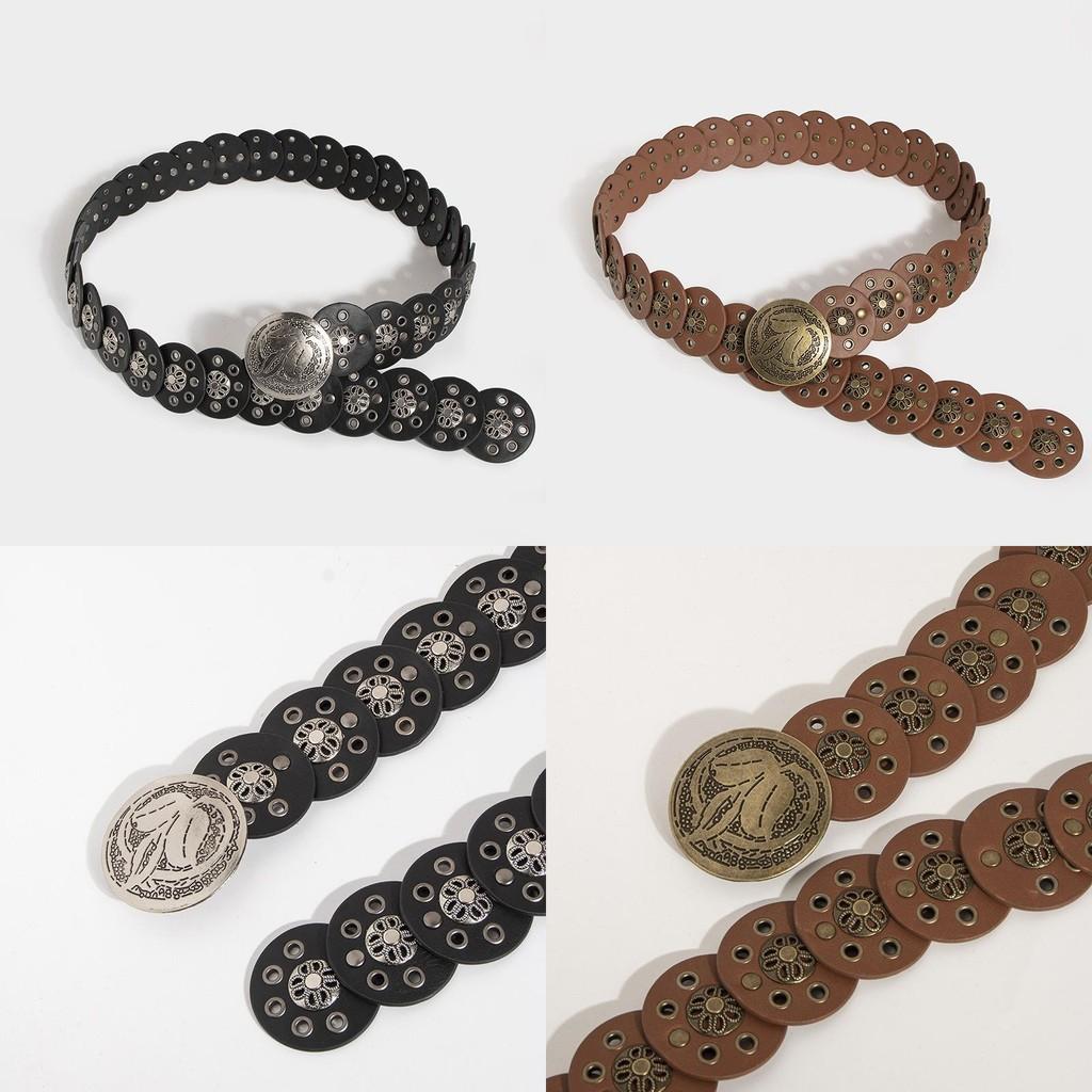 Punk Rock Wide Leather Belt With Riveted Eyelets For Casual Streetwear And Ladies