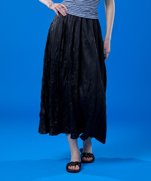 KOLEAT Chiffon Cooling Marmont Pleated Flare Long Skirt [Black] Long Skirt Ver.