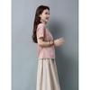 2026 Summer Ethnic Style Women's Embroidered Cotton-Linen V-Neck Short Sleeve Loose Plus Size Top