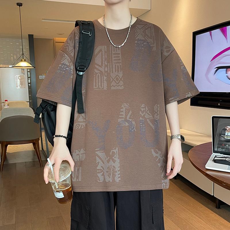 Summer men's loose short-sleeved T-shirt tops quarter-sleeved round neck half-sleeved T-shirt plus size