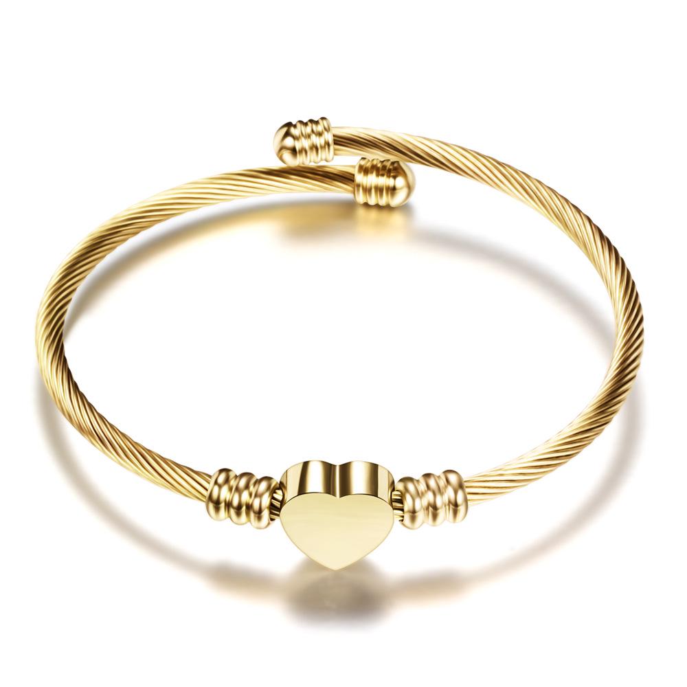26 Letters Stainless Steel Heart Bracelet - Women's Titanium Open Bangle