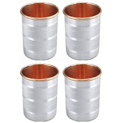 (Pack of 4) Set of 4 Pcs NT Copper Steel Water Glasses Glass Set Water/Juice Glass  (300 Ml, Copper, Steel, Silver)