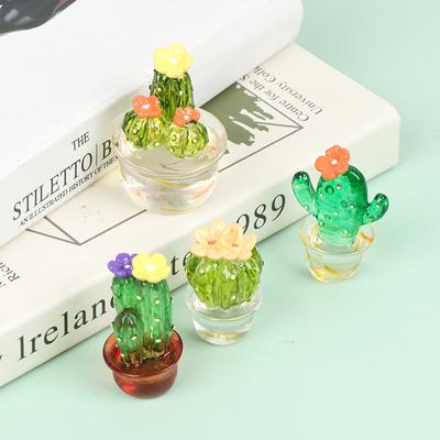 Glass Cactus Figurines Ornaments Mini Bonsai Decor Cute Miniature Desktop Craft