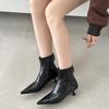 Podzimní Kotníkové kozačky z měkké kůže se špičatou špičkou Dámská móda Zipy Silné podpatky Boty Streetový styl Mordern Krátké Botas Mujer