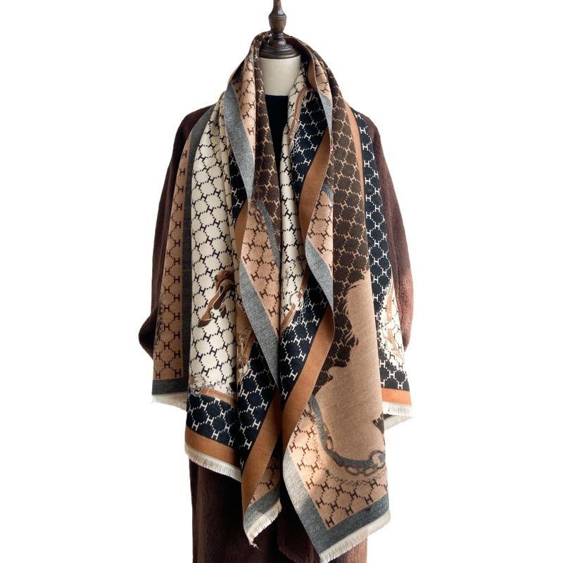 Letter imitation cashmere new scarf light luxury winter trend warm horse print scarf thickened short beard shawl
