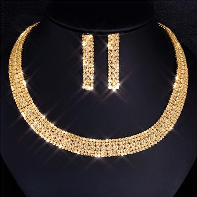 Collana di gioielli romantici per matrimonio nuziale con orecchini di collana con strass in oro di lusso alla moda