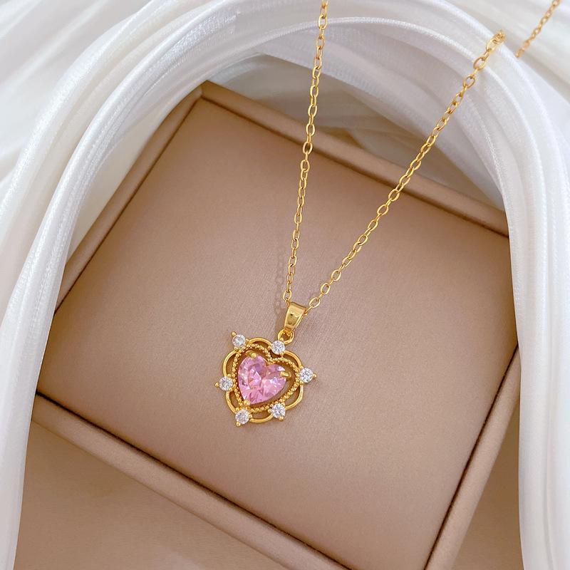Empty Love Full Diamond Light Luxury Temperament Gorgeous Full Diamond Necklace Female Versatile Collarbone Chain Titanium Steel Chain