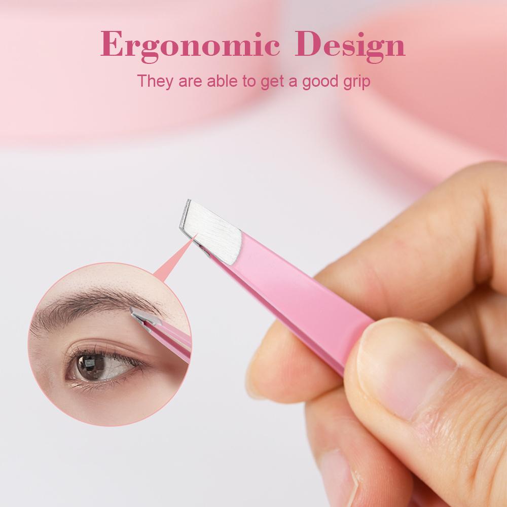 Eyebrow Tweezers Set with Storage Case 4PCS Daily Beauty Tools for Eyebrow Makeup & Hair Removal Stainless Steel Eye