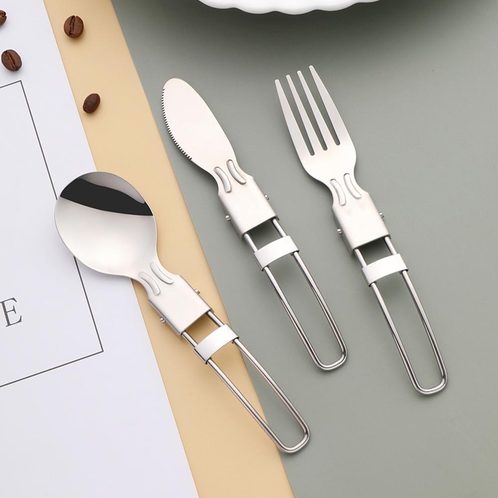 Foldable Stainless Steel Cutlery Set Portable Fork Knife Spoon Tableware Set For Outdoor Camping Travel Picnic Utensils