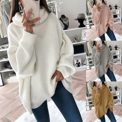 Damen Und Winter Locker Einfarbig Nähen Langarm Rollkragen Strickpullover Top