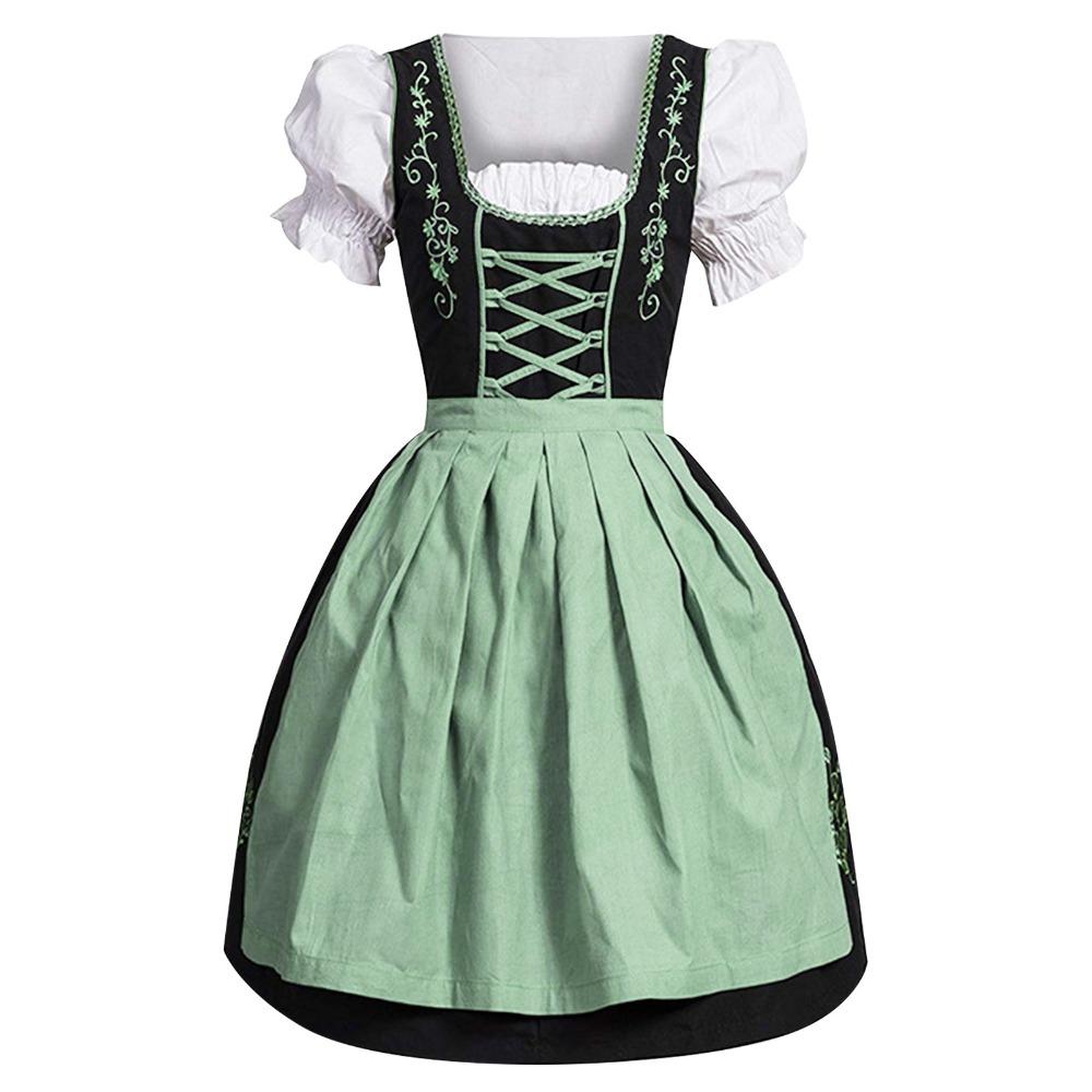 Women's Square Neck Short Sleeve Mini Dress Slim Fit Oktoberfest Dirndl Beer Festival Costume Dress