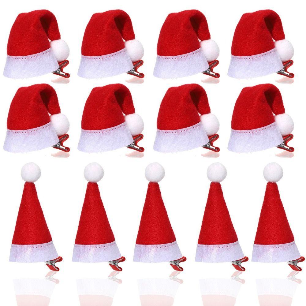 10Pcs Santa Christmas Hat Clips Mini Hair Grips Barrettes New Christmas Hair Clips  Christmas