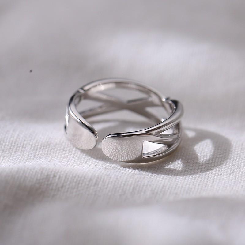 Adjustable Open Ring Set Couples Geometric Asymmetrical Design Plated Vintage Style Romantic Gift Him Her