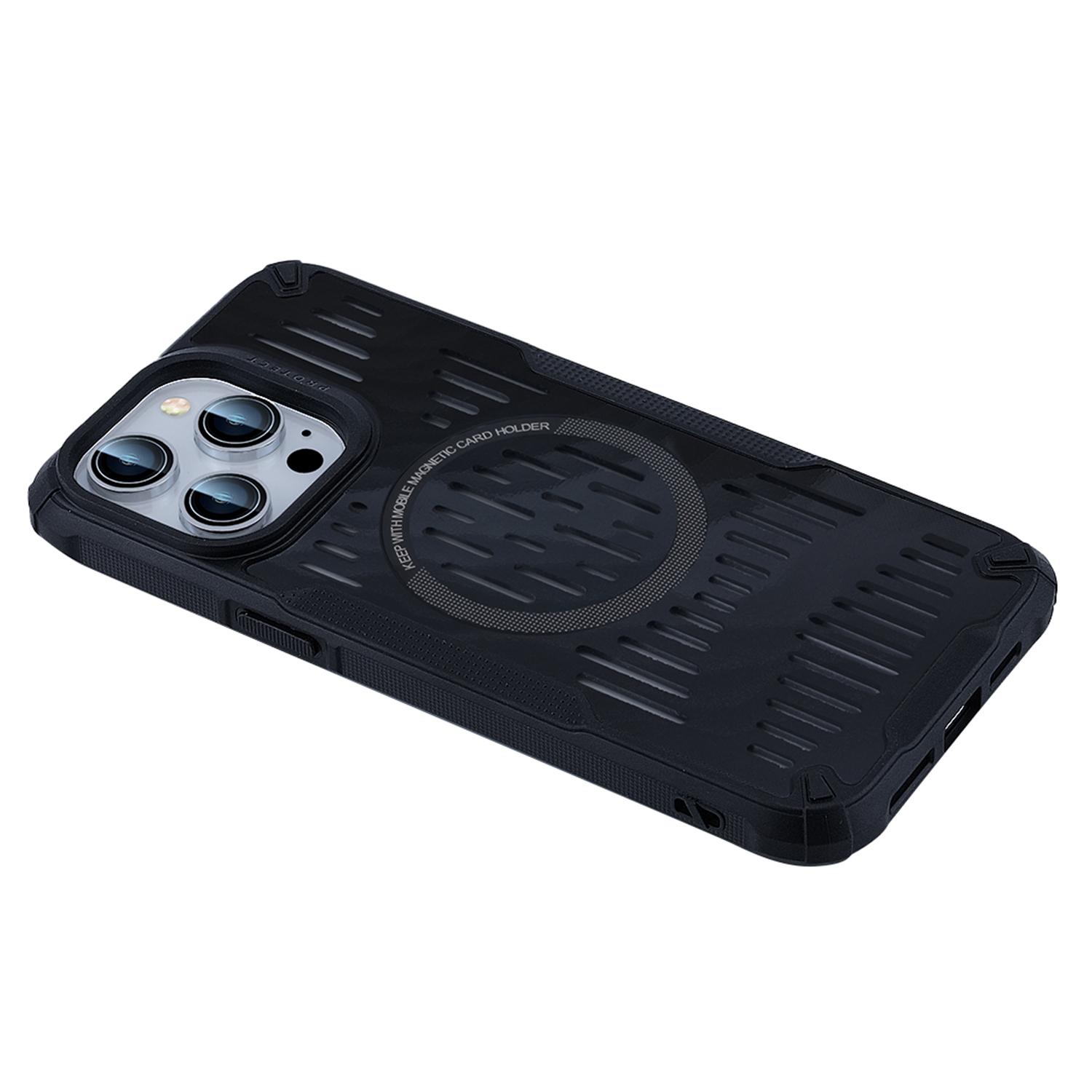 

For iPhone 15 Pro Max Case Heat Dissipation Hollow Magnetic Anti-Drop TPU+PC Phone Cover Compatible with Magsafe Black