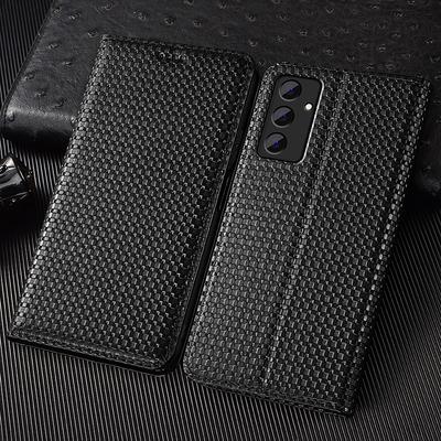 Grid Echtes Leder Flip Case Für Samsung Galaxy A04 A14 A24 A34 A54 A05 A15 A25 A35 A55 A06 A16 A26 A36 A56 Hüllen