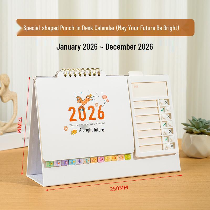 2026 Year of the Horse Wooden Desk Calendar with Custom Logo - Unique Punch Card Design for Business Office