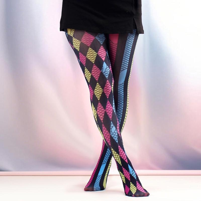 Multicolor Patterned Footed Tights for Women Printed Pantyhose Stockings for Dress Skirt Layering In Spring Fall Office and Daily Wear