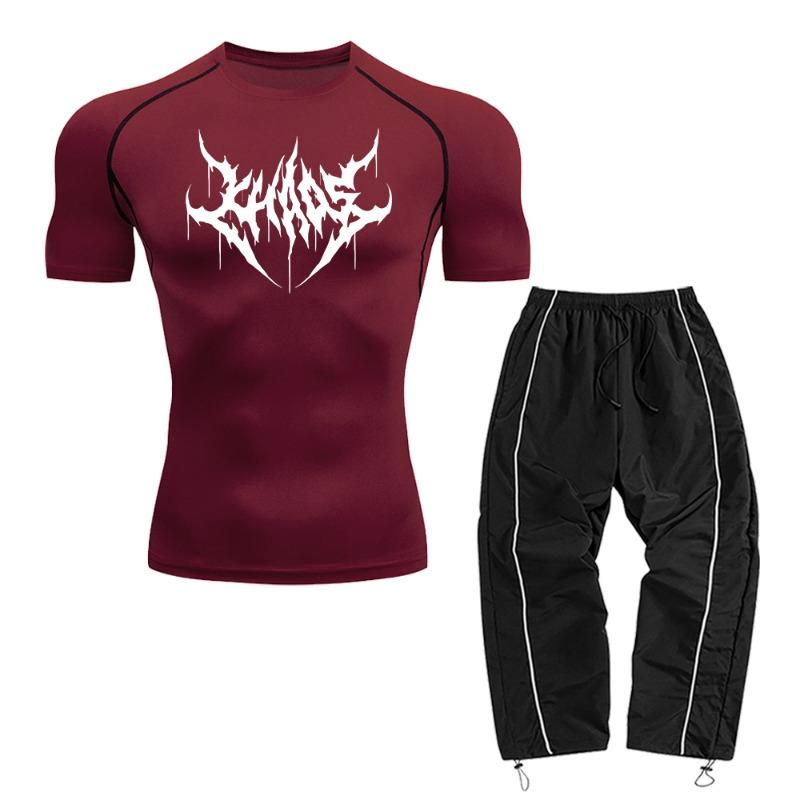 Men's Casual Two-Piece Set Including A Short-Sleeved Top And Long Pants Suitable For Fitness Training And Commute Wear