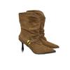 European and American Style New High-heeled Pointed-tipped Pleated Suede Piled Boots Metal Buckle Strap One-pedal Fashion Women's Boots Short Boots
