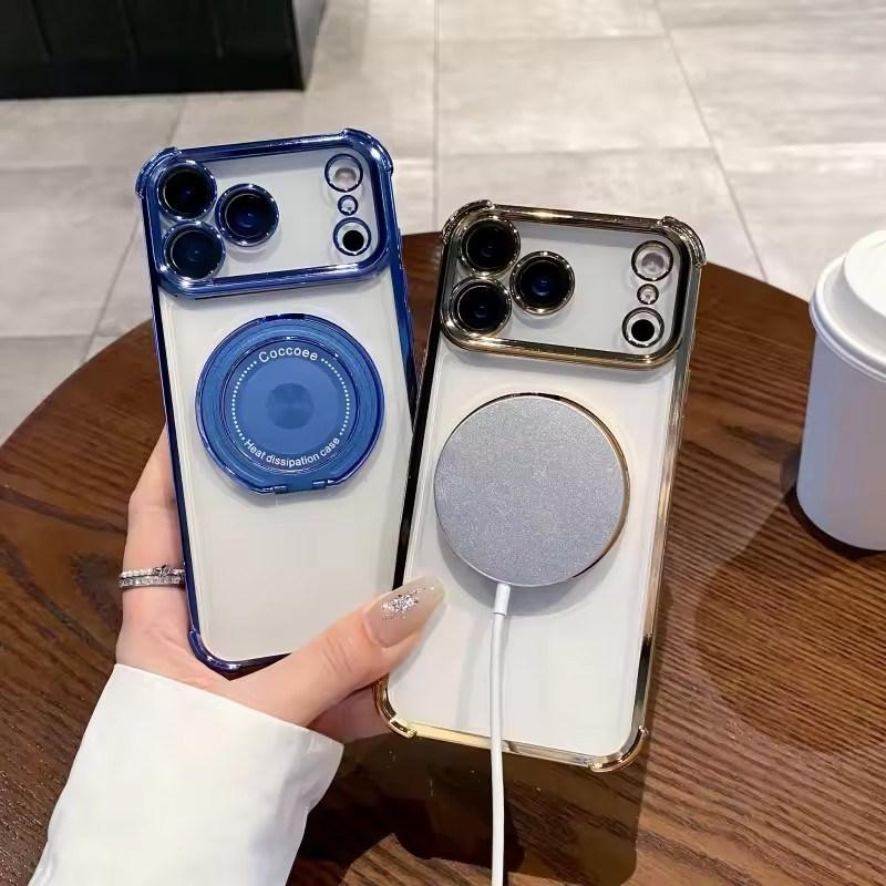 Luxusní nárazuvzdorné magnetické otočné pouzdro pro iPhone 17 Air 15 16e 14 13 12 11 Pro Max Plus XS XR pro Magsafe průhledný kryt