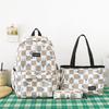 Three-Piece Backpack Set Large Capacity Student Schoolbag Junior High School Student Checkerboard Backpack with Lunch Bag Pen Bag