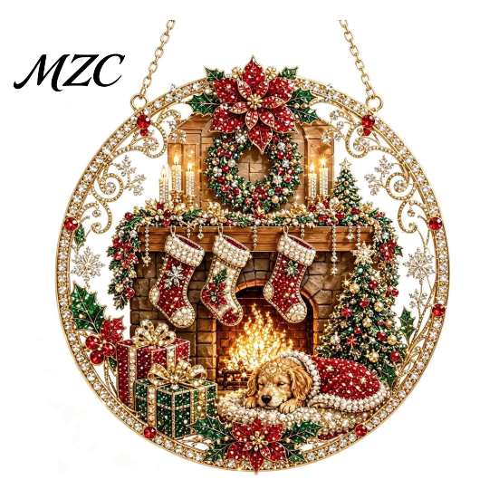 Unique Holiday Party Embellishments Christmas Hanging Diamond Art Ornament, 2D Acrylic Pearl Painting Ornaments for Tree Pattern Suncatcher,