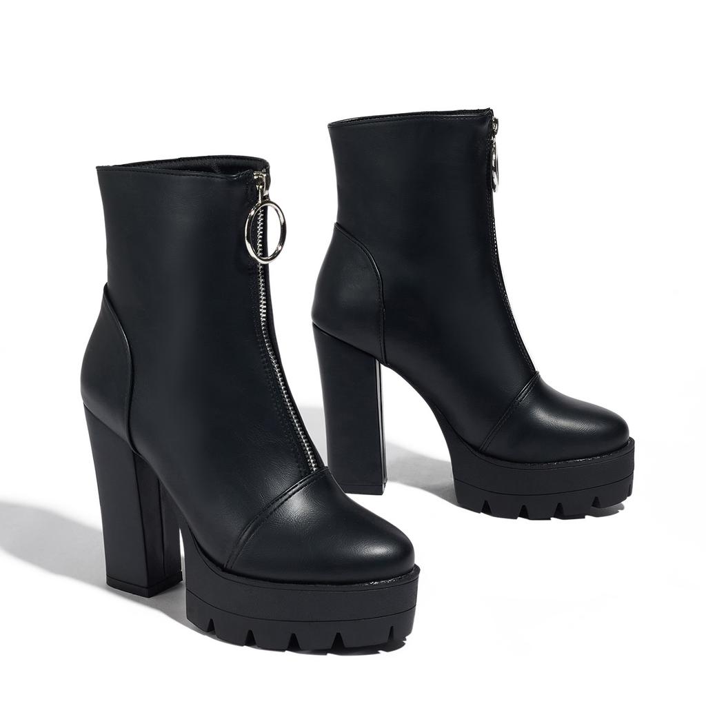 Women's High-heeled Short Boots Autumn and Winter New European and American Style Waterproof Table Thick-heeled Large-size Roman Short Boots