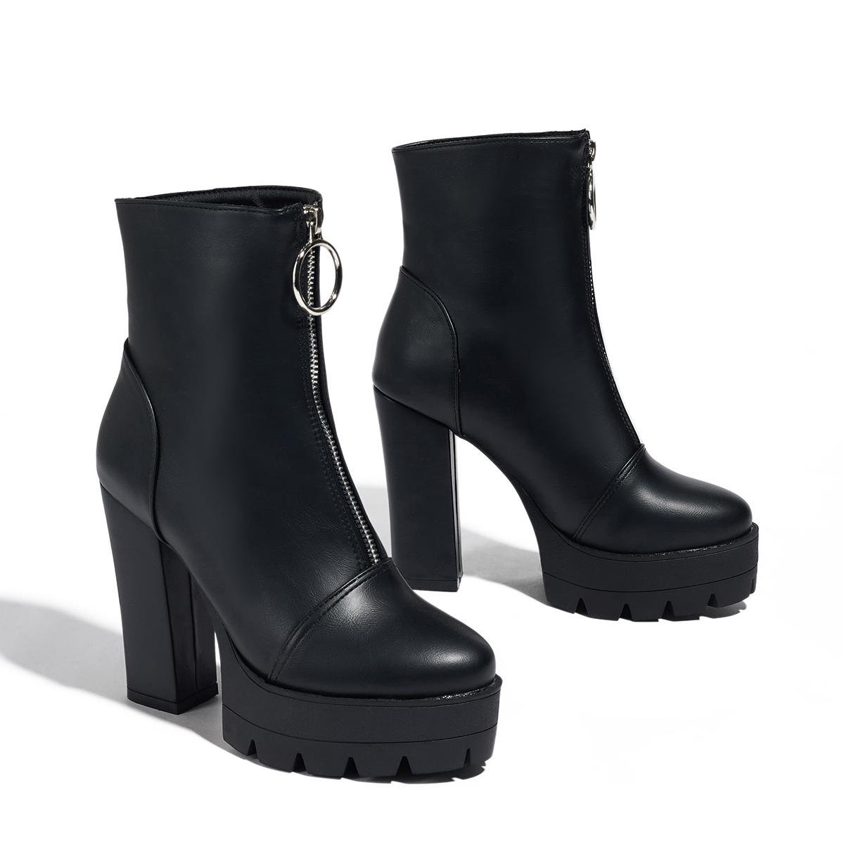 

Женские короткие ботильоны на высоком каблуке, новые осенне-зимние, в европейском и американском стиле, водонепроницаемые, на толстом каблуке-таблетке, большого размера, римские короткие ботильоны 35 чёрный