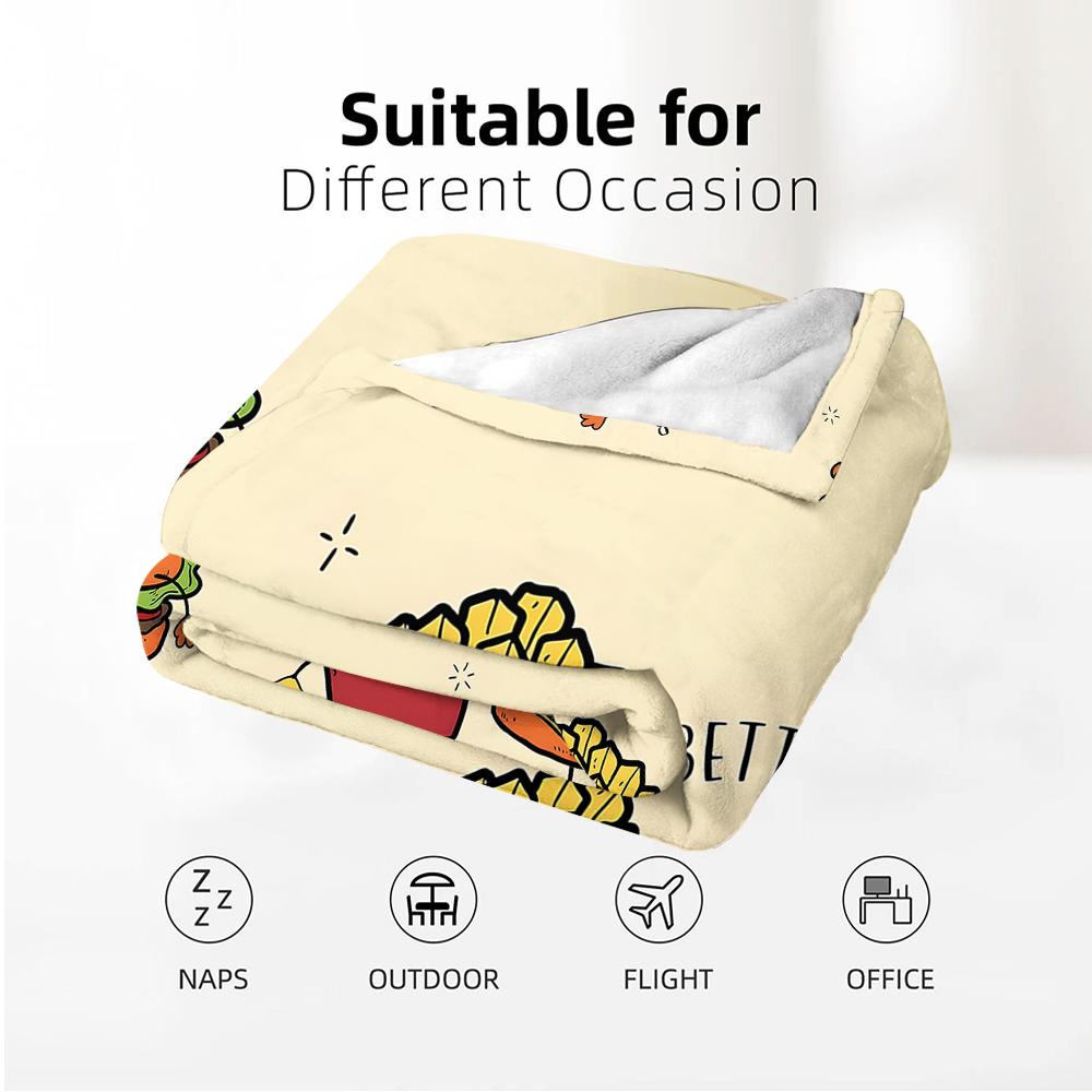Better Together Burger Fries Cartoon Anime Print Flannel Blanket Soft Warm Throw for Kids Bedroom Sofa Christmas Office Car