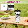 Large Capacity 710ml Single-Wall Plastic Cup With Soccer Pattern And Straw