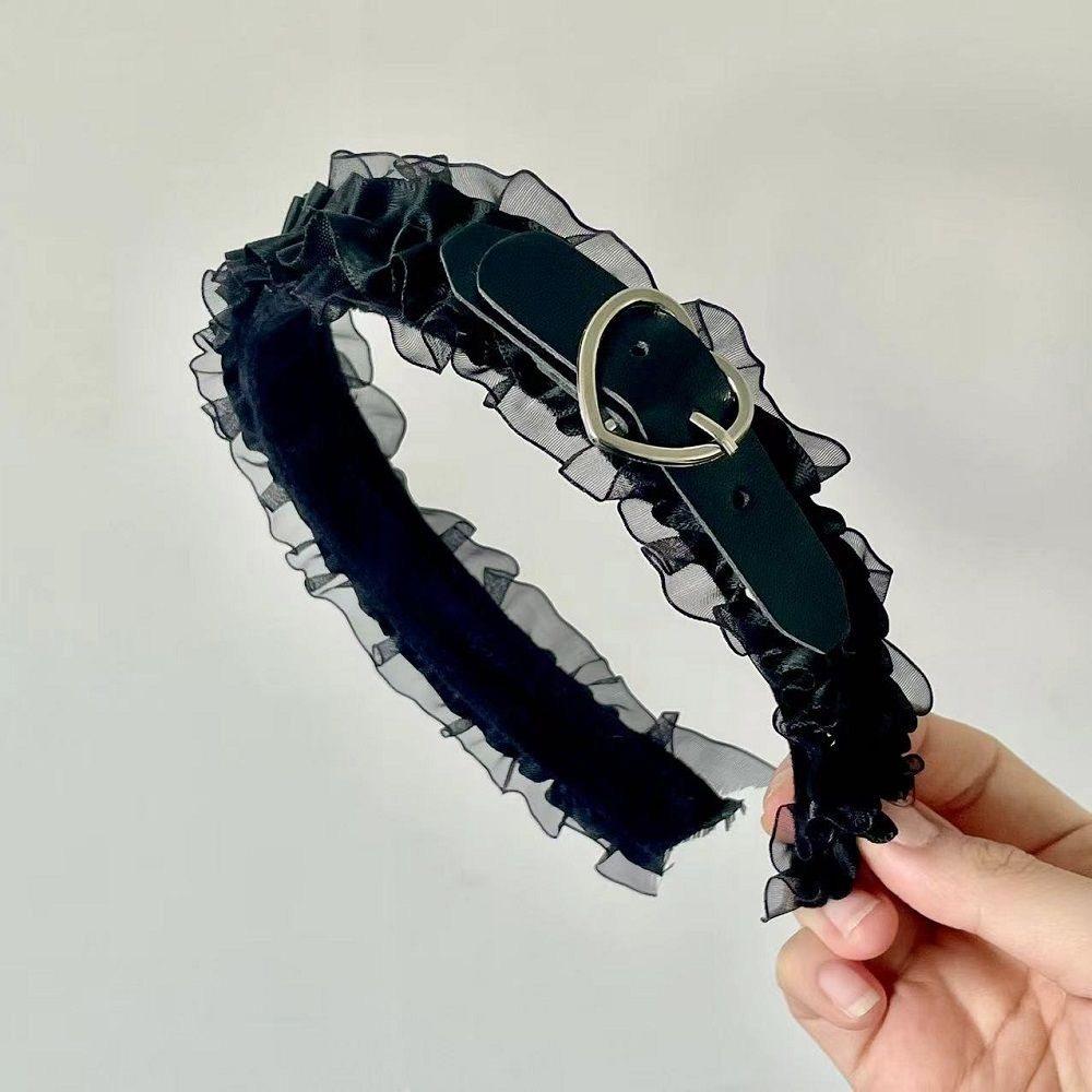 

Abby Love Headband Goth Punk Leather Buckle Headdress Dark Hair Accessories Lolita Sweet Headband Hair Accessories чёрный