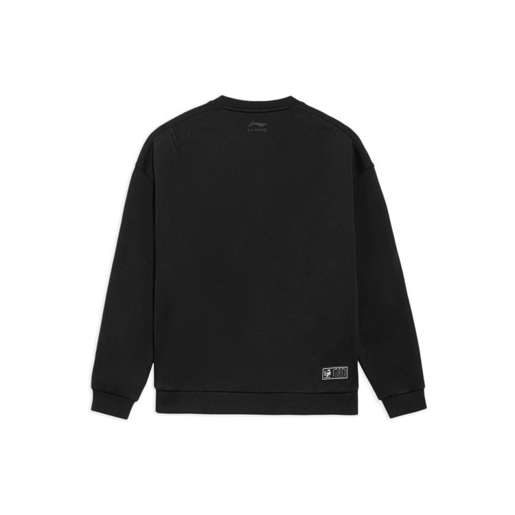 Li-Ning Cf Sports Life Series Wu Hua Tian Bao - Six Utensils Qiong Yao Letter Embroidery Loose Crew Neck Sweater Men Top Black AWDS595-2