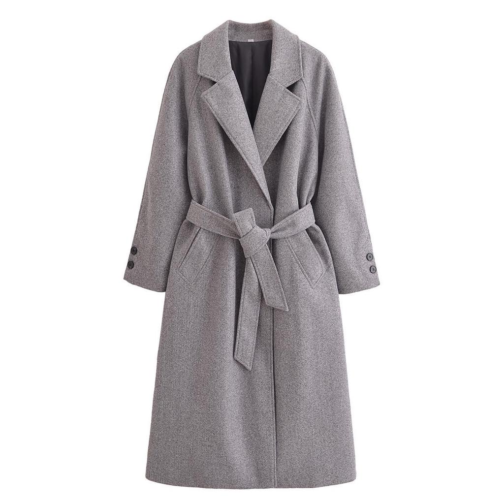 2024 Autumn Women's European & American Style Belted Long Coat