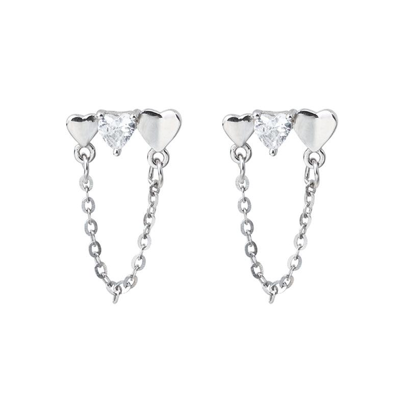 Zircon Heart-Shaped Fringed Earrings Internet Celebrity Kuaishou Live Broadcast Foreign Trade Wholesale Unique Chain Fringed Love Stud Earrings Female