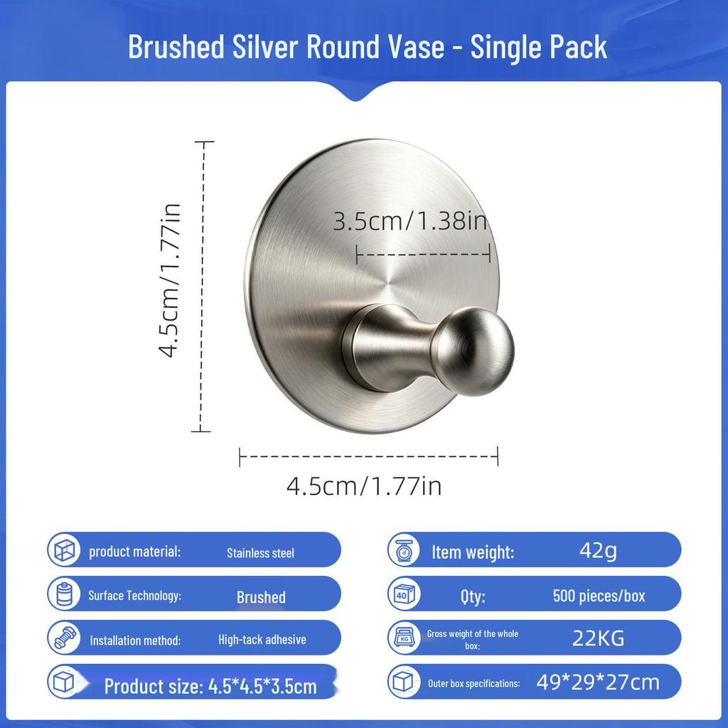 Punch-Free Strong Adhesive 304 Stainless Steel Wall Hook