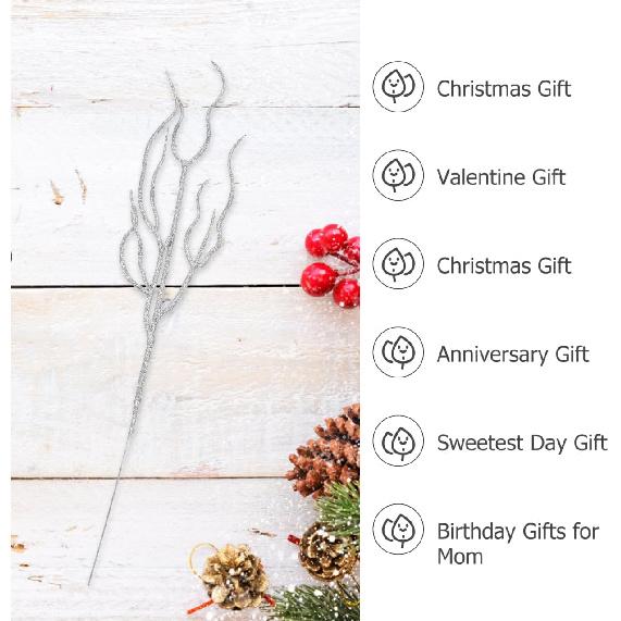 Yılbaşı Ağacı Sapları Simli Yılbaşı Çubukları 10 Adet Yılbaşı Yaprağı Gümüş Yapraklar Simli Yaprak Çubukları Simli Yılbaşı Dalları Yapay Kıvırcık Dal