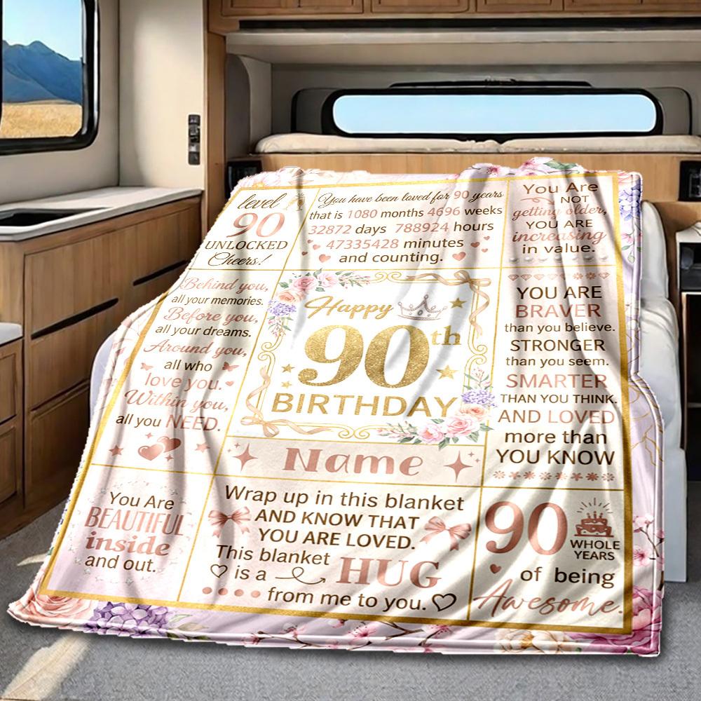90Th Birthday Celebration Blanket Durable Comfort For Sofa Couch Office Bed Picnics Ideal For All Seasons Stylish Decor Perfect Gift For Relatives And