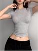 Cross-border Sexy Ribbed Short-Sleeve Women's T-Shirt: Form-Fitting, Round Neck, Solid Color