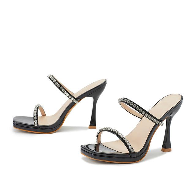 

Женские шлепанцы на высоком каблуке 11 см, туфли-лодочки на платформе 1 см, блестящие шлепанцы на шпильке со стразами, летние женские пикантные сексуальные туфли для выпускного вечера 36 чёрный