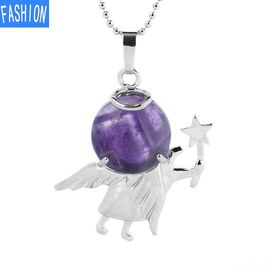 Náhrdelník s přívěskem anděl vílí hůl Přírodní kámen Crystal Polodrahokam vykládaný náhrdelník 19 barev