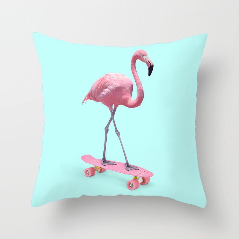 Pillow Print Cartoon Flamingo Grass Mud Horse Cushion Peach Leather Velvet Polyester Pillow Cover