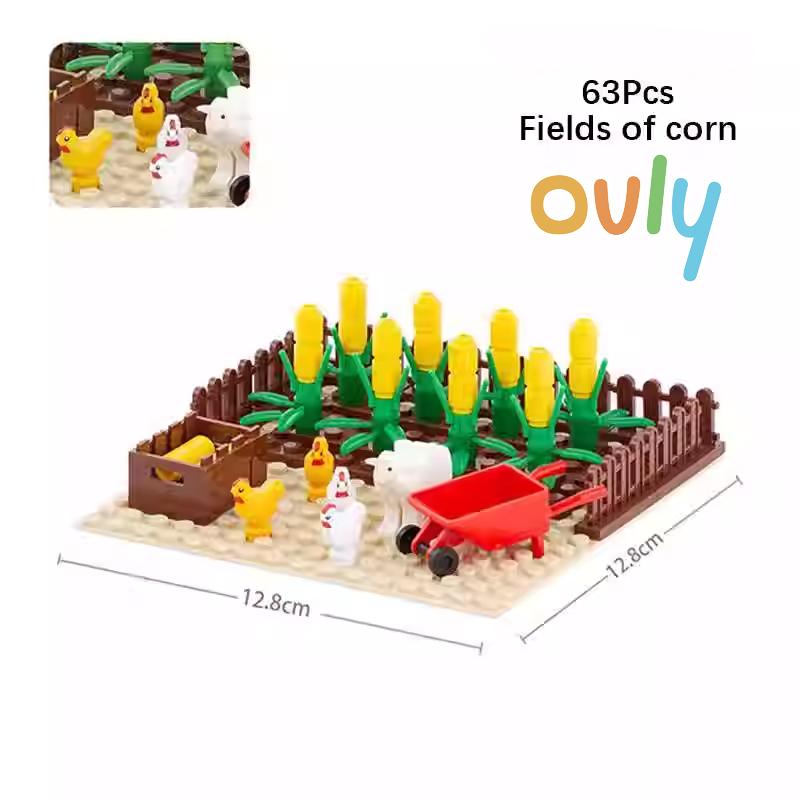 Ovly Ensemble de pièces MOC de champs de maïs avec animaux de champ de maïs, mouton, poussin, chariot, kit de construction de blocs de construction à faire soi-même, cadeau pour enfants avec manuel